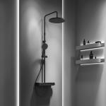 Artiviana Svago PUSH square shower system with thermostat for 2 outlets, with shelf matt black