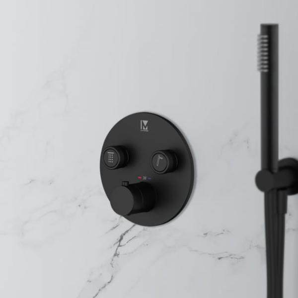 Mariner Eden round thermostat for 2 outlets, round matt black