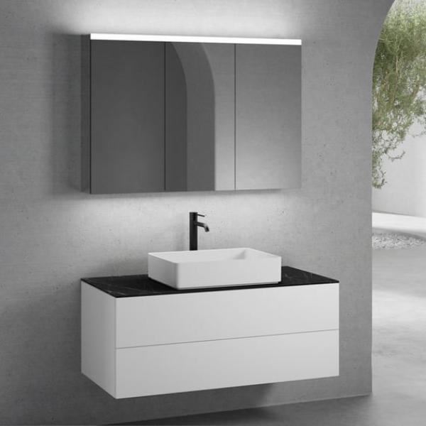 neoro n50 vanity unit W: 120 cm, with 2 pull-out compartments, washbasin W: 58 cm matt white, vanity unit matt white, countertop somnia
